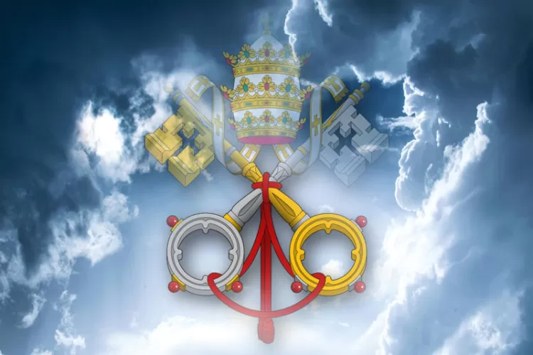 May the Lord receive him into His glory Papal Emblem against clouds